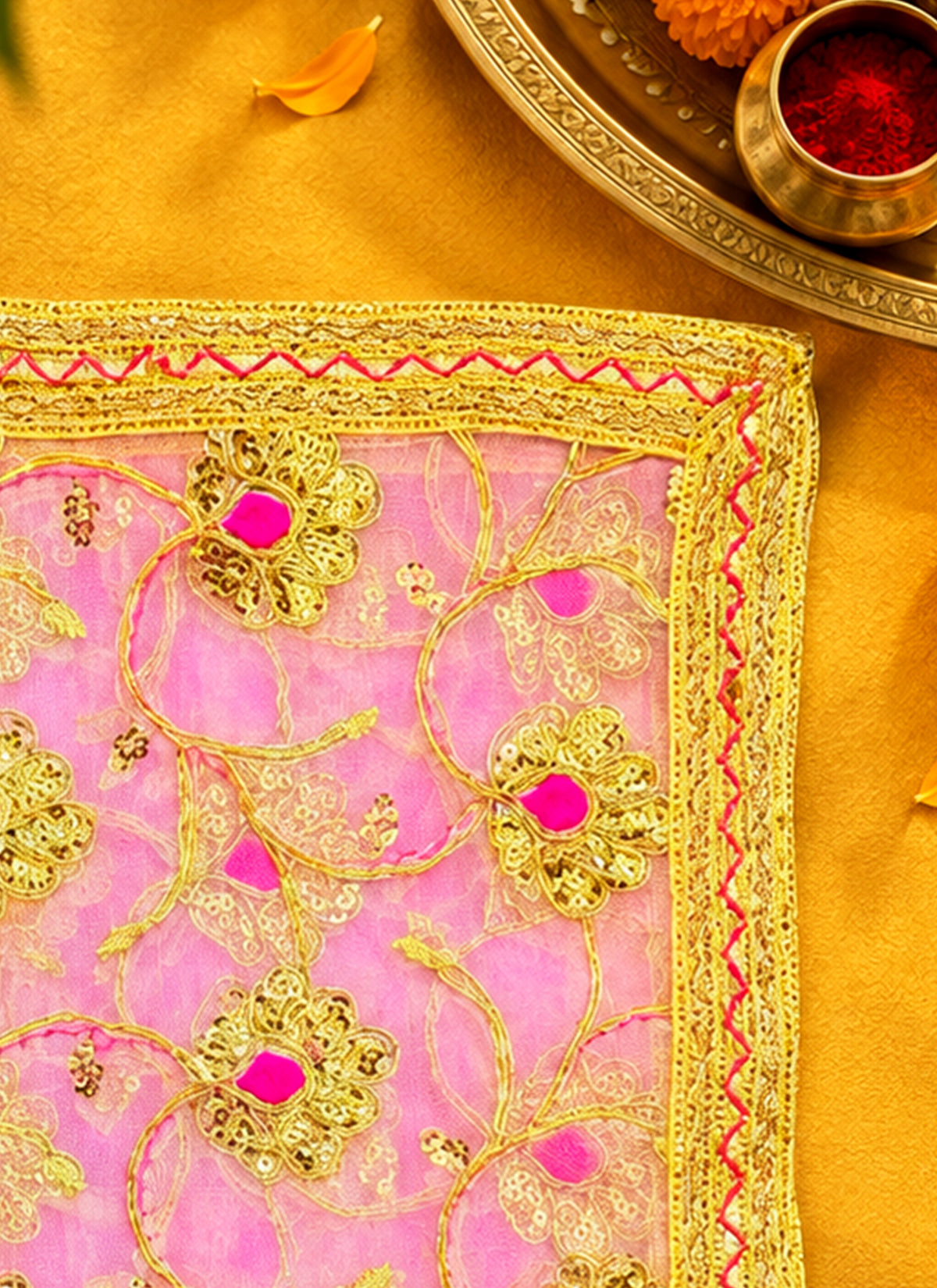 Madhoor Gota Flower Deity Idol Chunri Baby Pink 12 x 12 Inches