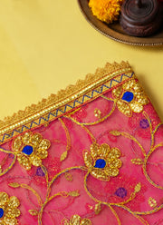 Madhoor Zari Jaal Deity Idol Chunri Dark Pink 13 x 20 Inches