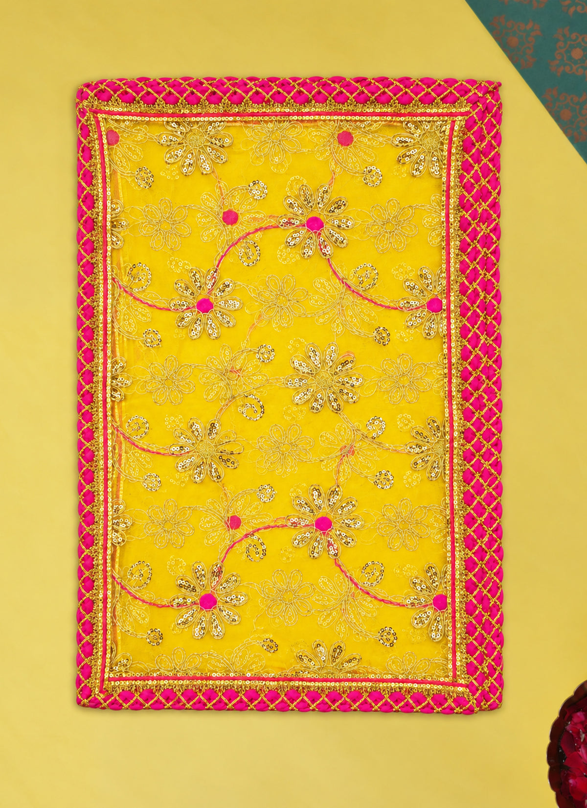 Madhoor Lace Deity Idol Chunri Yellow 13 x 20 Inches