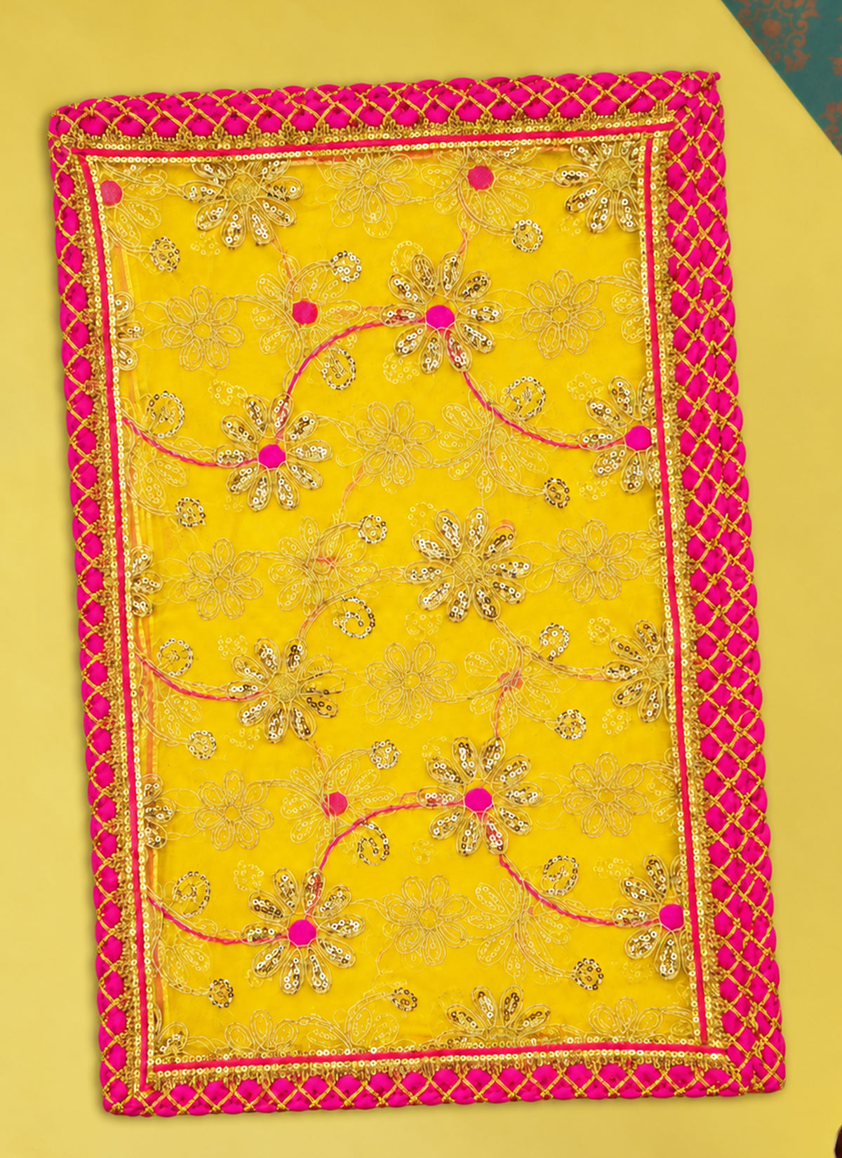 Madhoor Lace Deity Idol Chunri Yellow 13 x 20 Inches