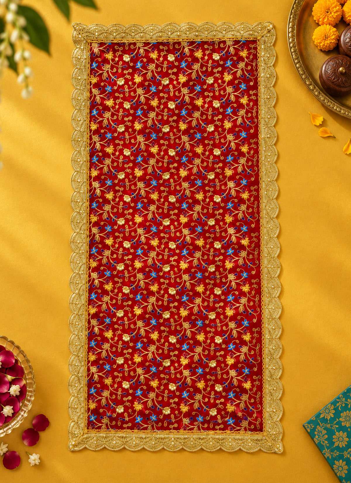 Madhoor Mughal Floral Deity Idol Chunri Dark Pink 20 x 40 Inches