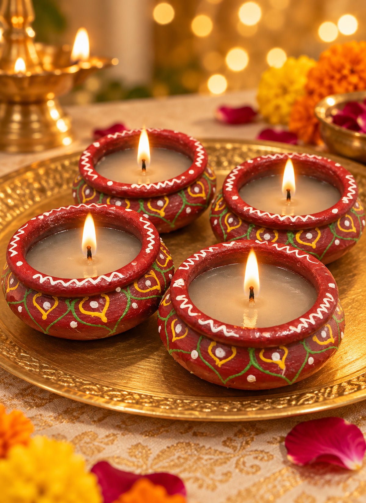 Madhoor Matki Diya Red Set of 4