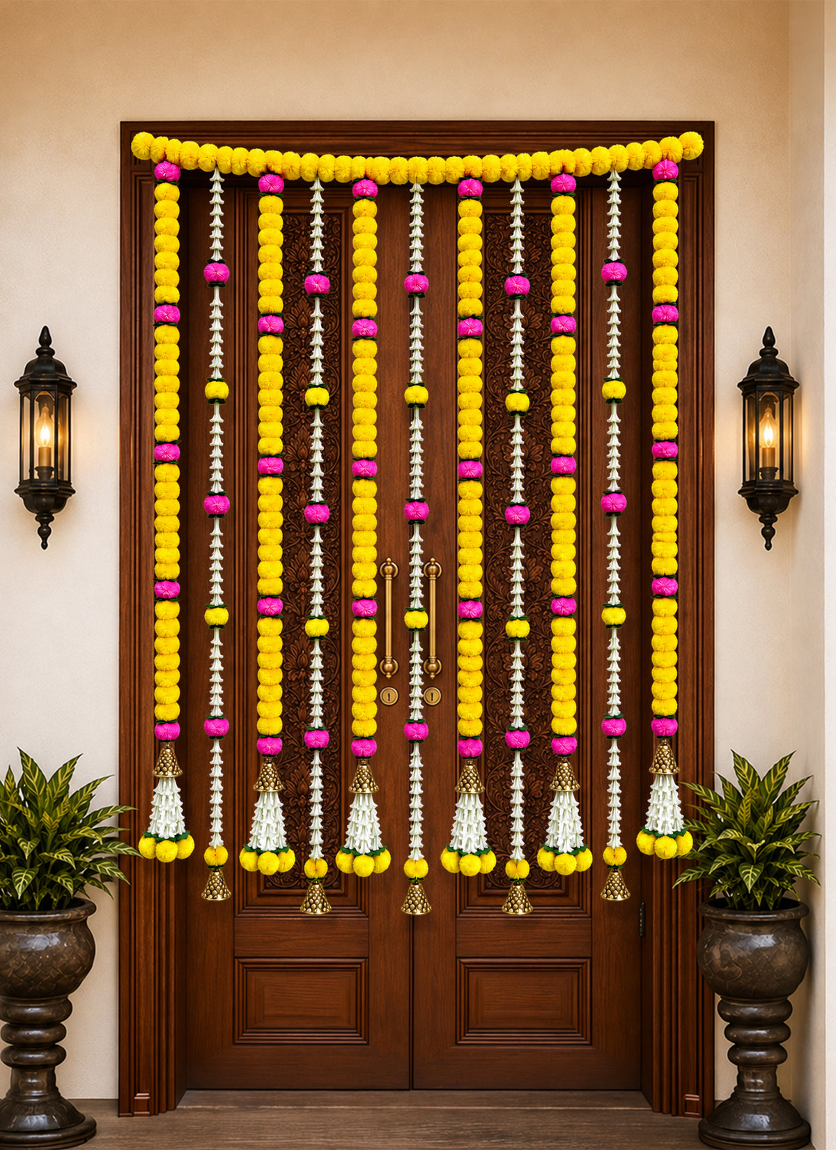 Madhoor Marigold Jasmine Flower Backdrop Yellow Pink White 1 Piece