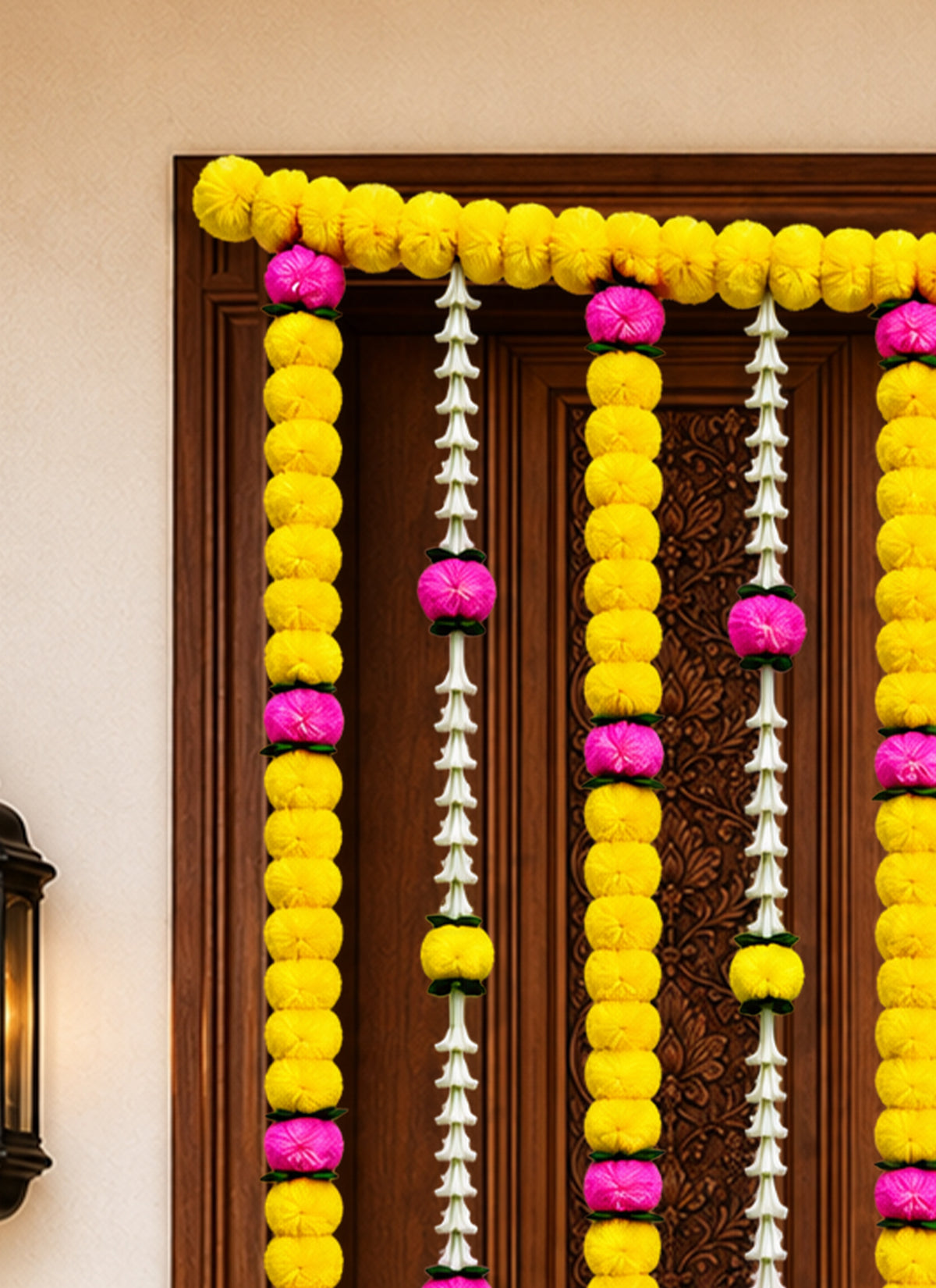 Madhoor Marigold Jasmine Flower Backdrop Yellow Pink White 1 Piece