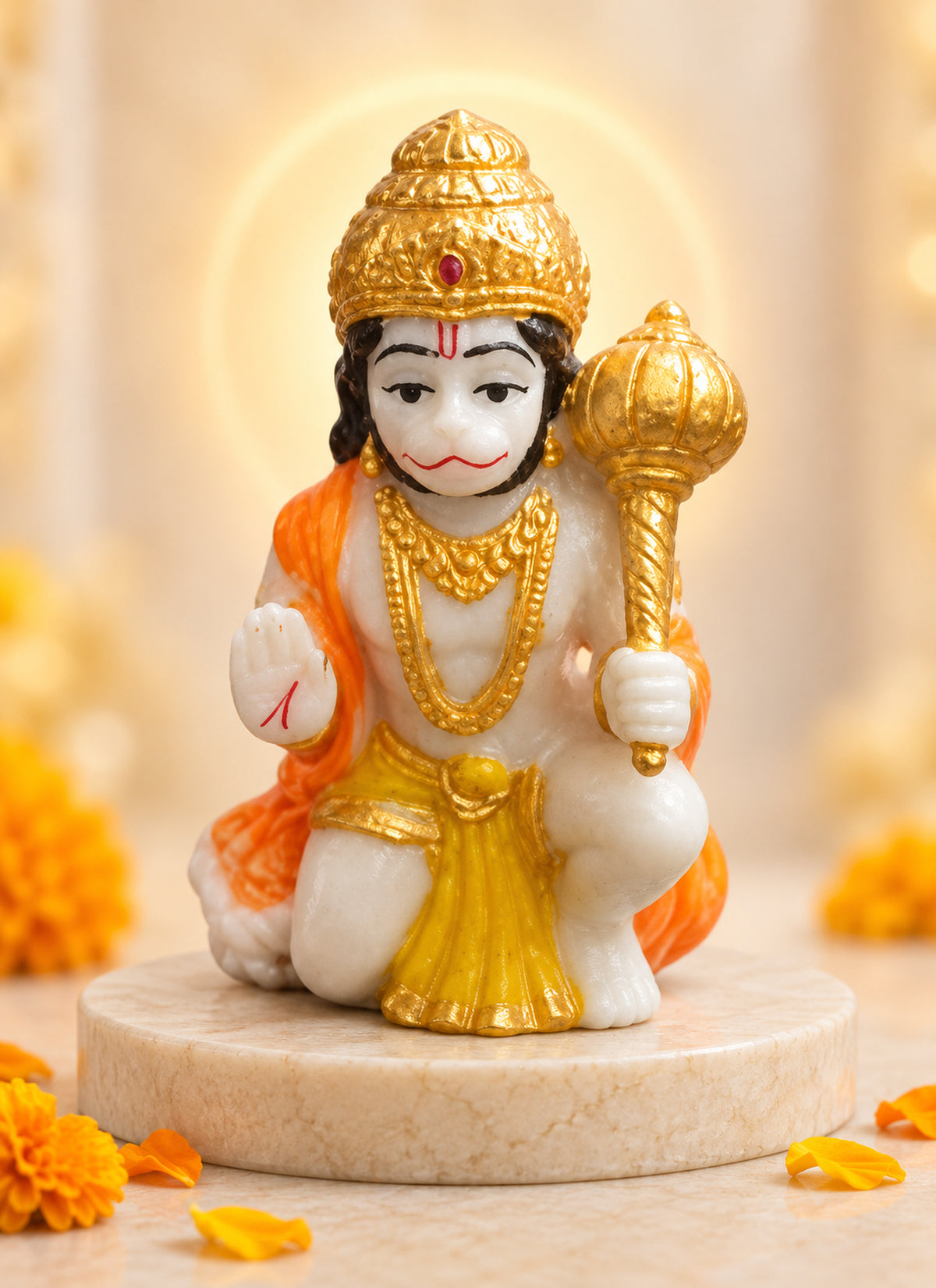 Madhoor Hanuman Deity Idol Gold-Tone Orange 3 Inches 1 Piece