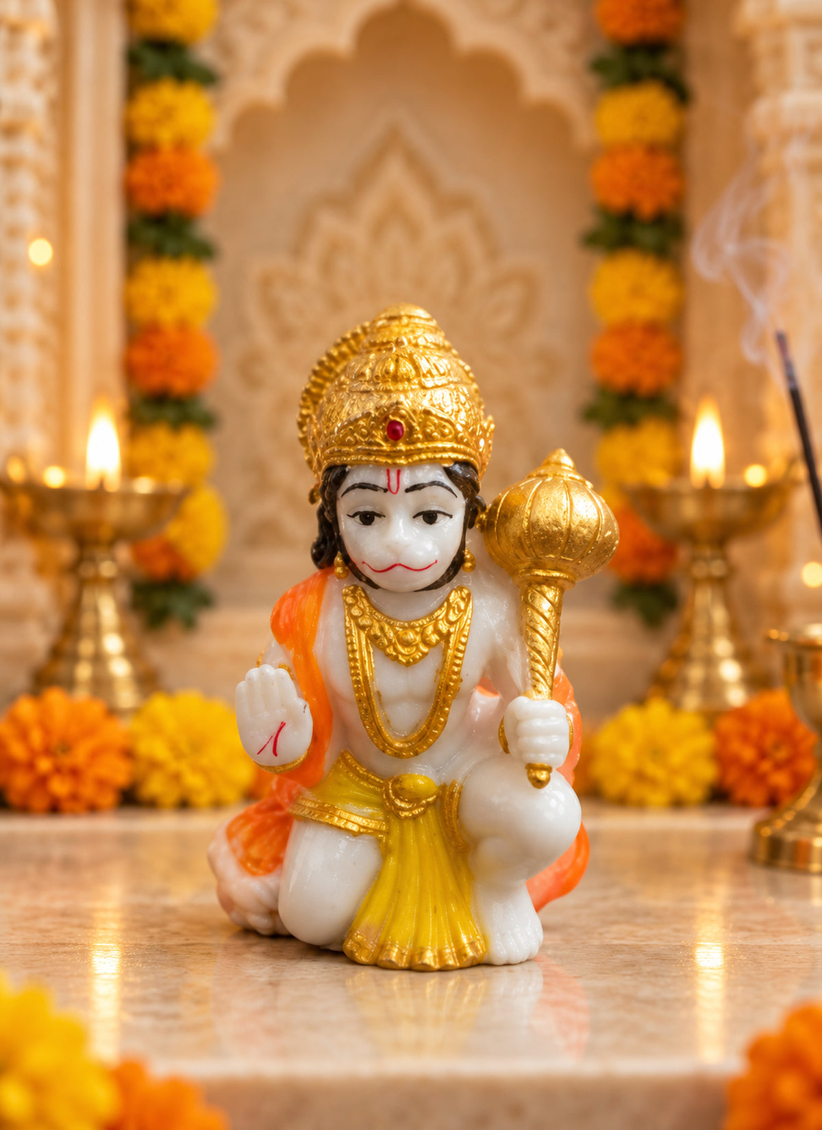Madhoor Hanuman Deity Idol Gold-Tone Orange 3 Inches 1 Piece