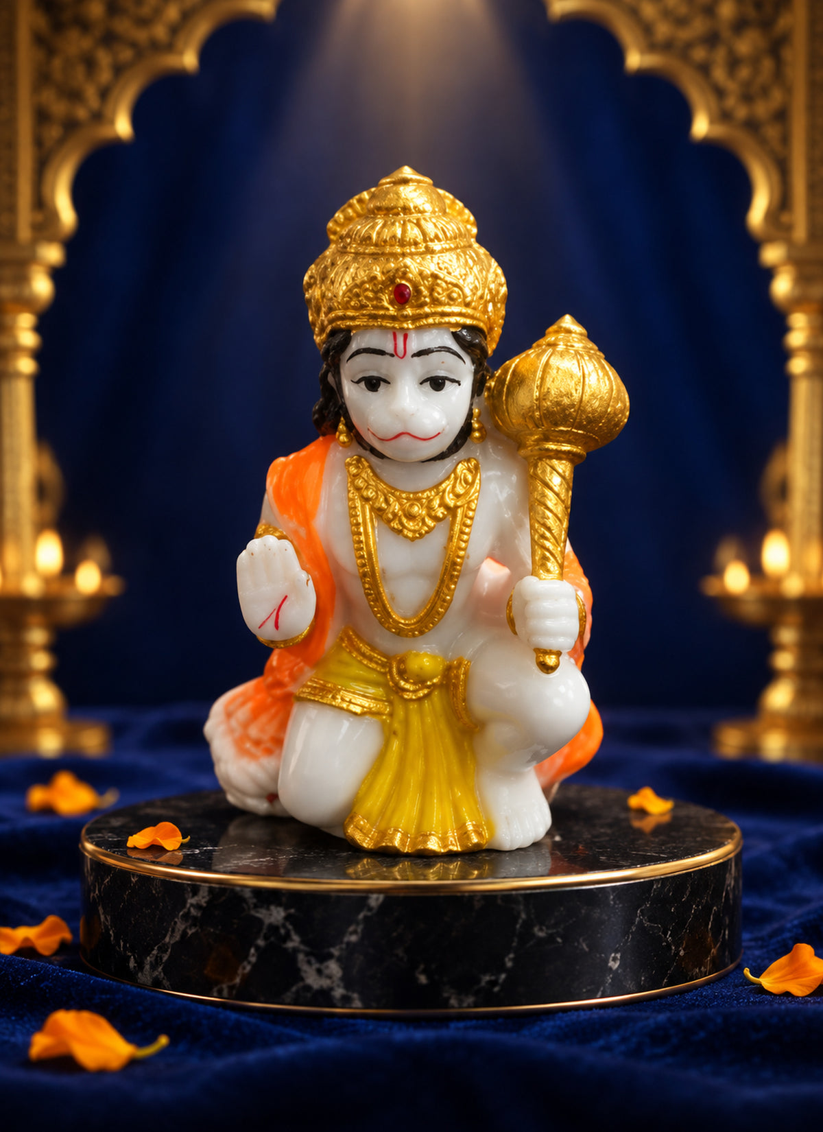 Madhoor Hanuman Deity Idol Gold-Tone Orange 3 Inches 1 Piece