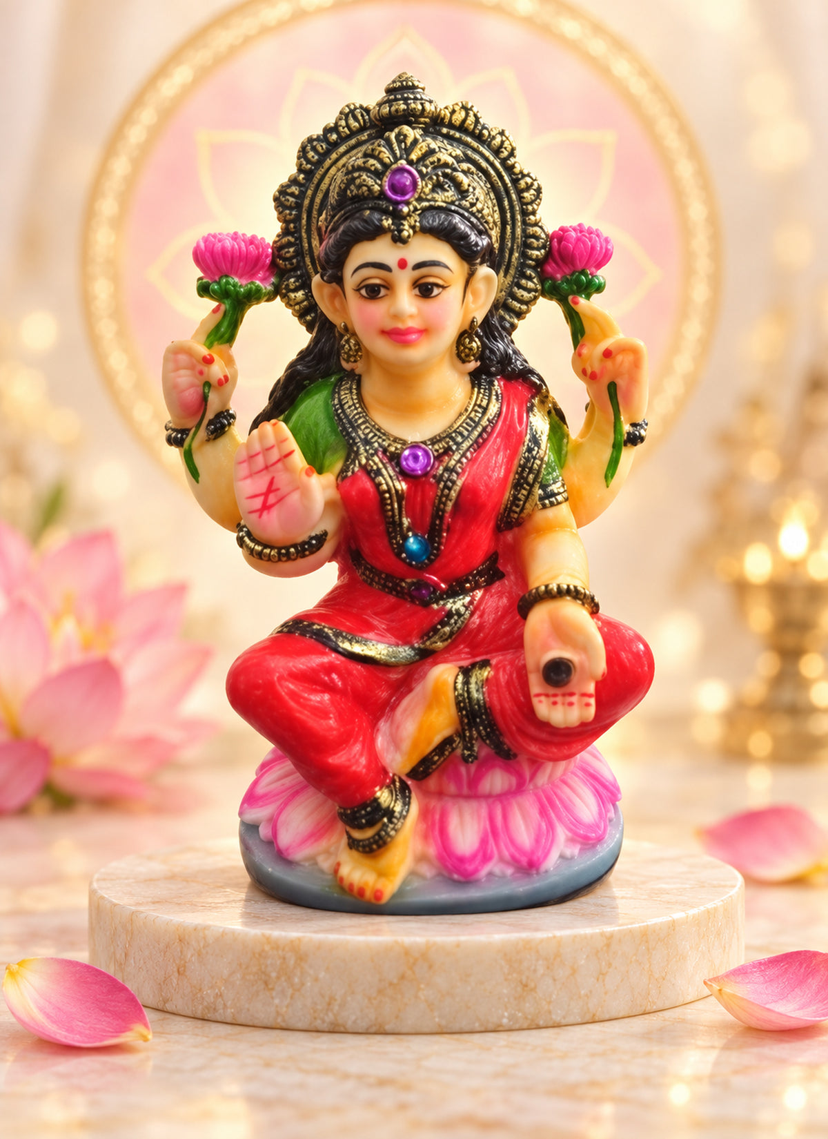 Madhoor Lakshmi Deity Idol Red Green Pink 4 Inches 1 Piece