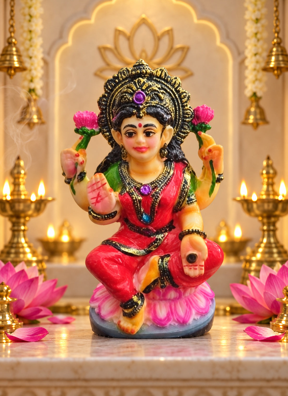 Madhoor Lakshmi Deity Idol Red Green Pink 4 Inches 1 Piece
