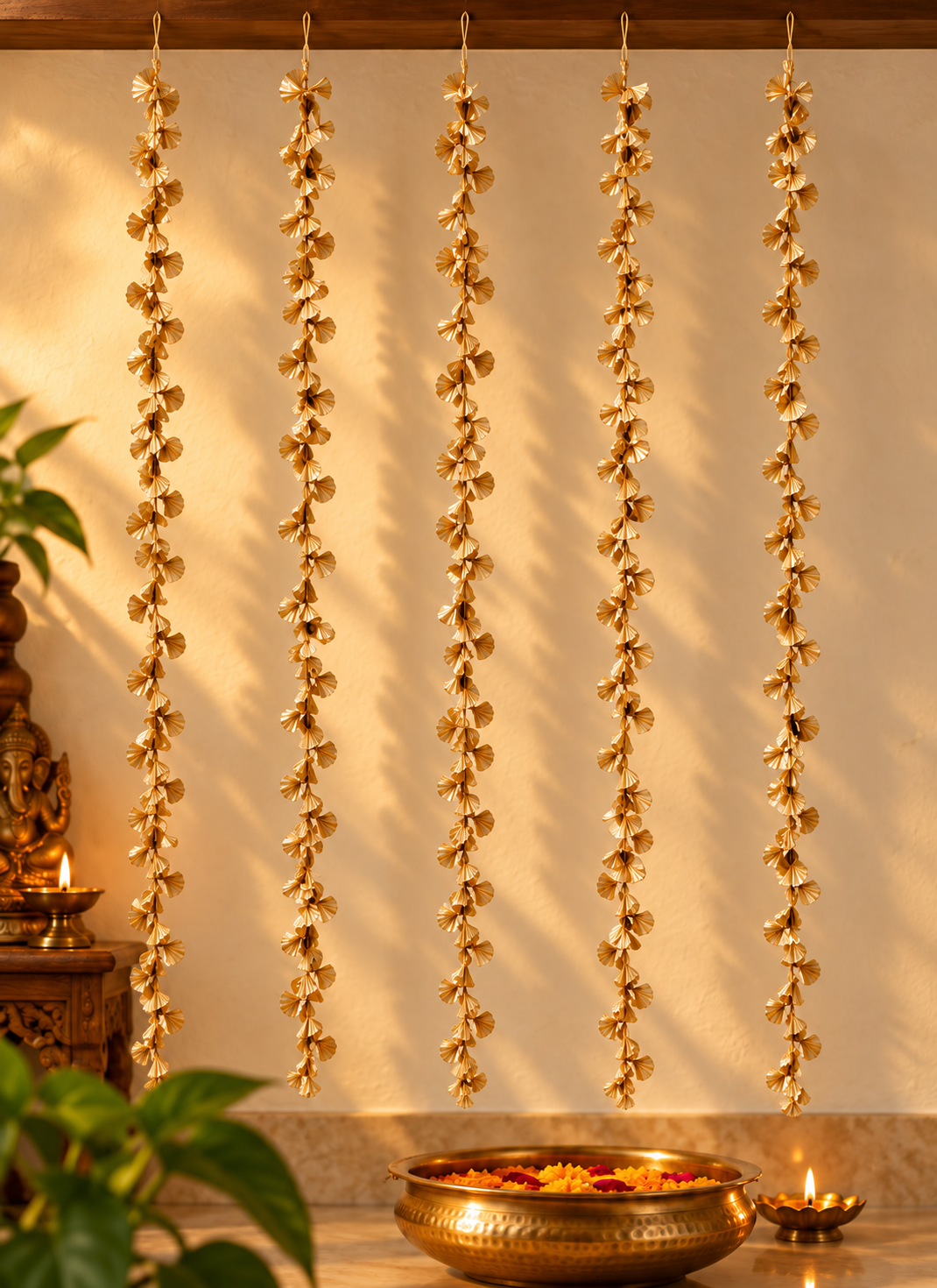 Madhoor Pleated Floral Latkan Gold-Tone Rose 3 Feet Set of 5