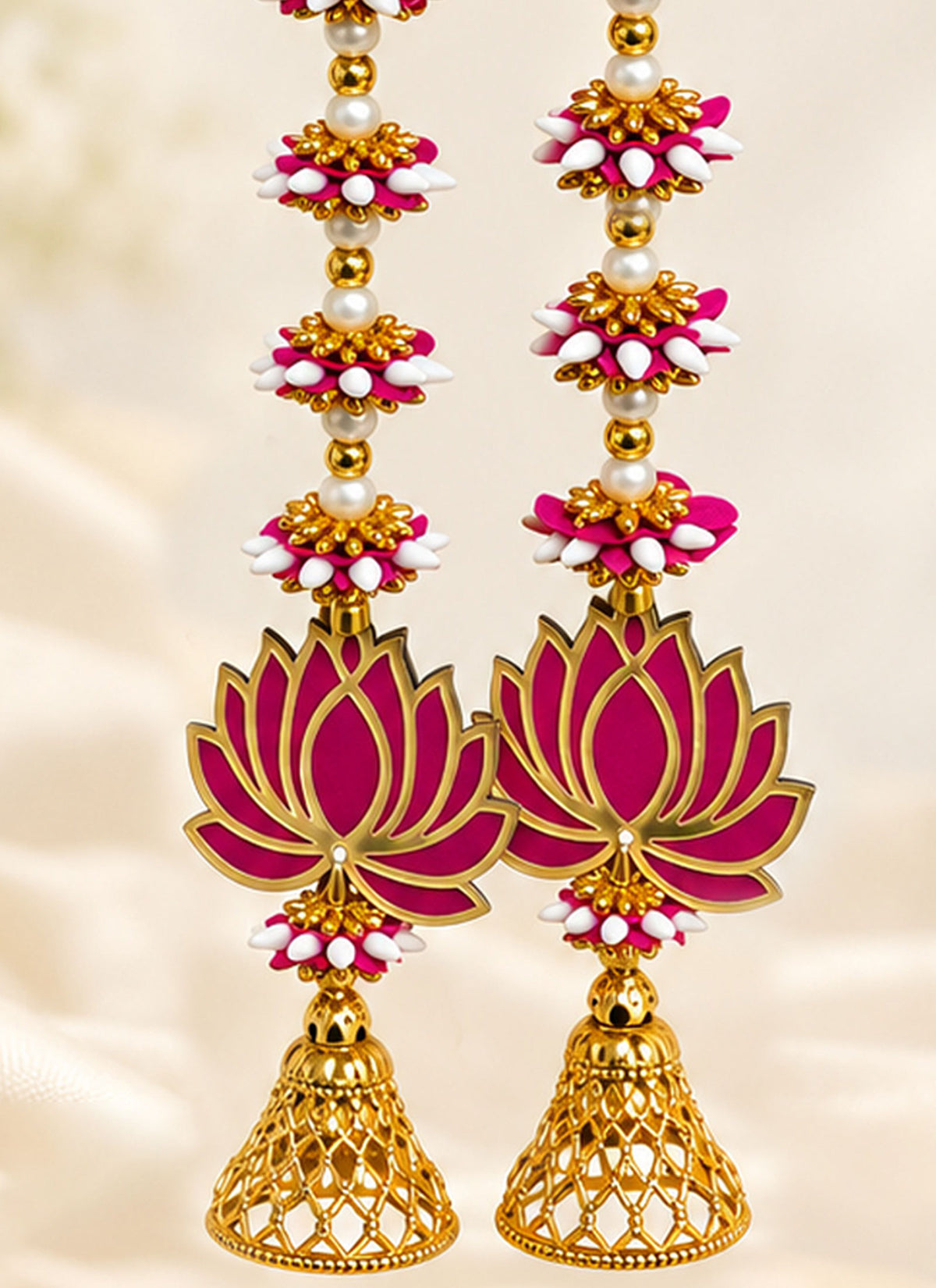 Madhoor Lotus Latkan White Pink Gold-Tone 2 Pieces
