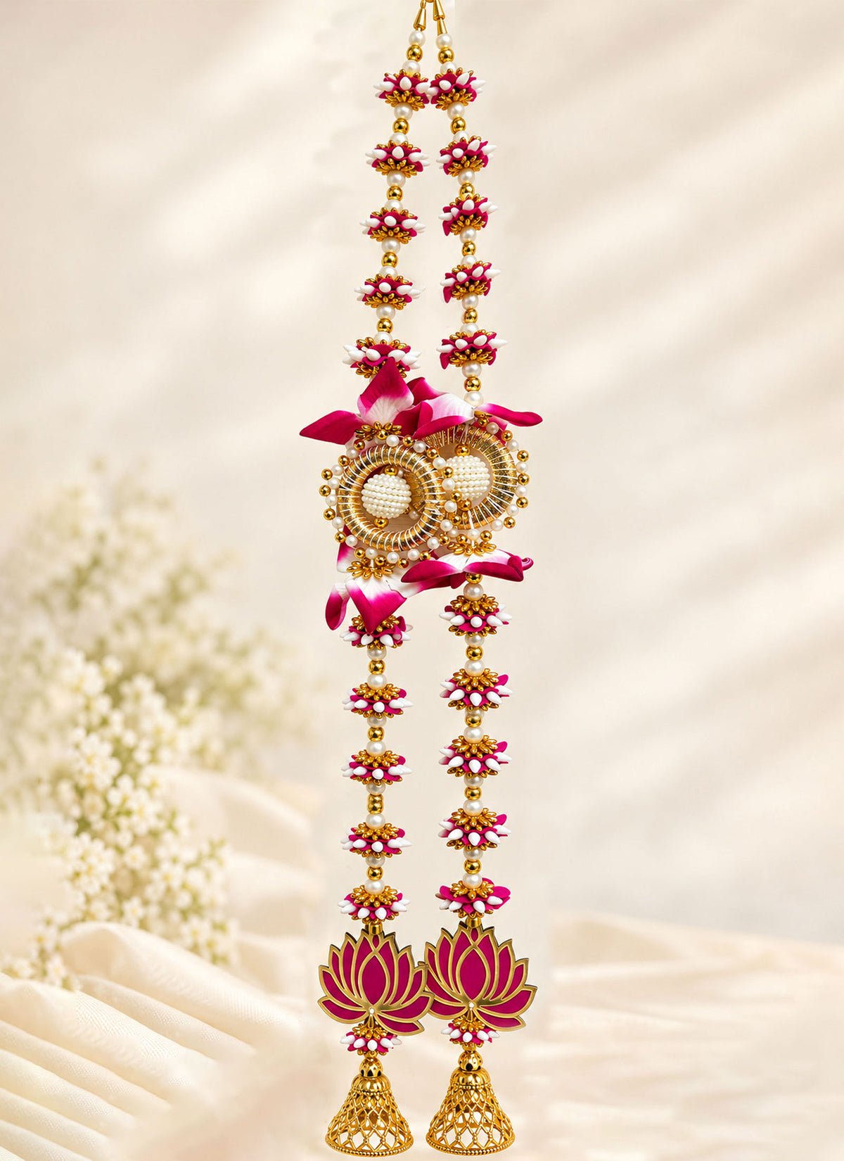 Madhoor Lotus Latkan White Pink Gold-Tone 2 Pieces