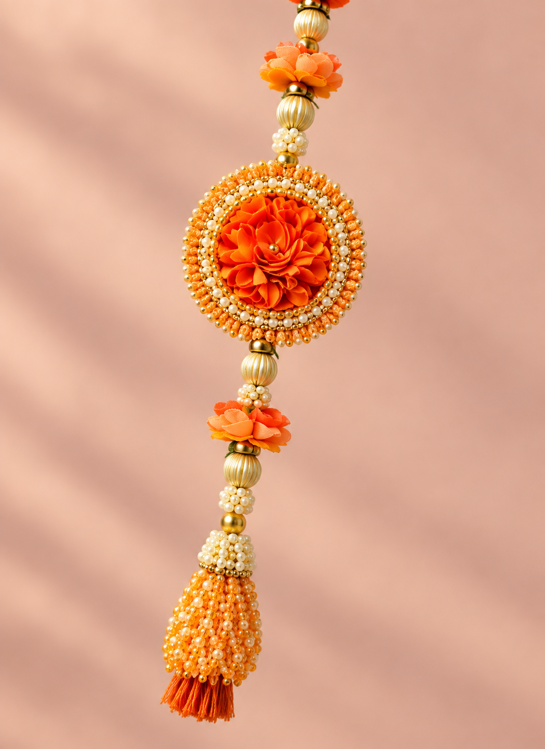 Madhoor Floral Tassel Latkan Orange 3 Feet Set of 2