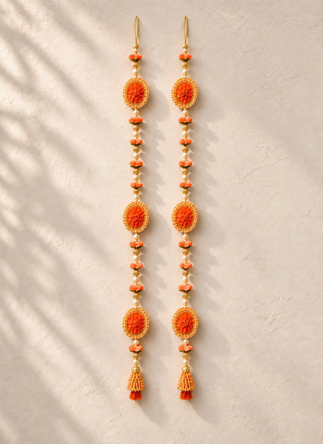 Madhoor Floral Tassel Latkan Orange 3 Feet Set of 2