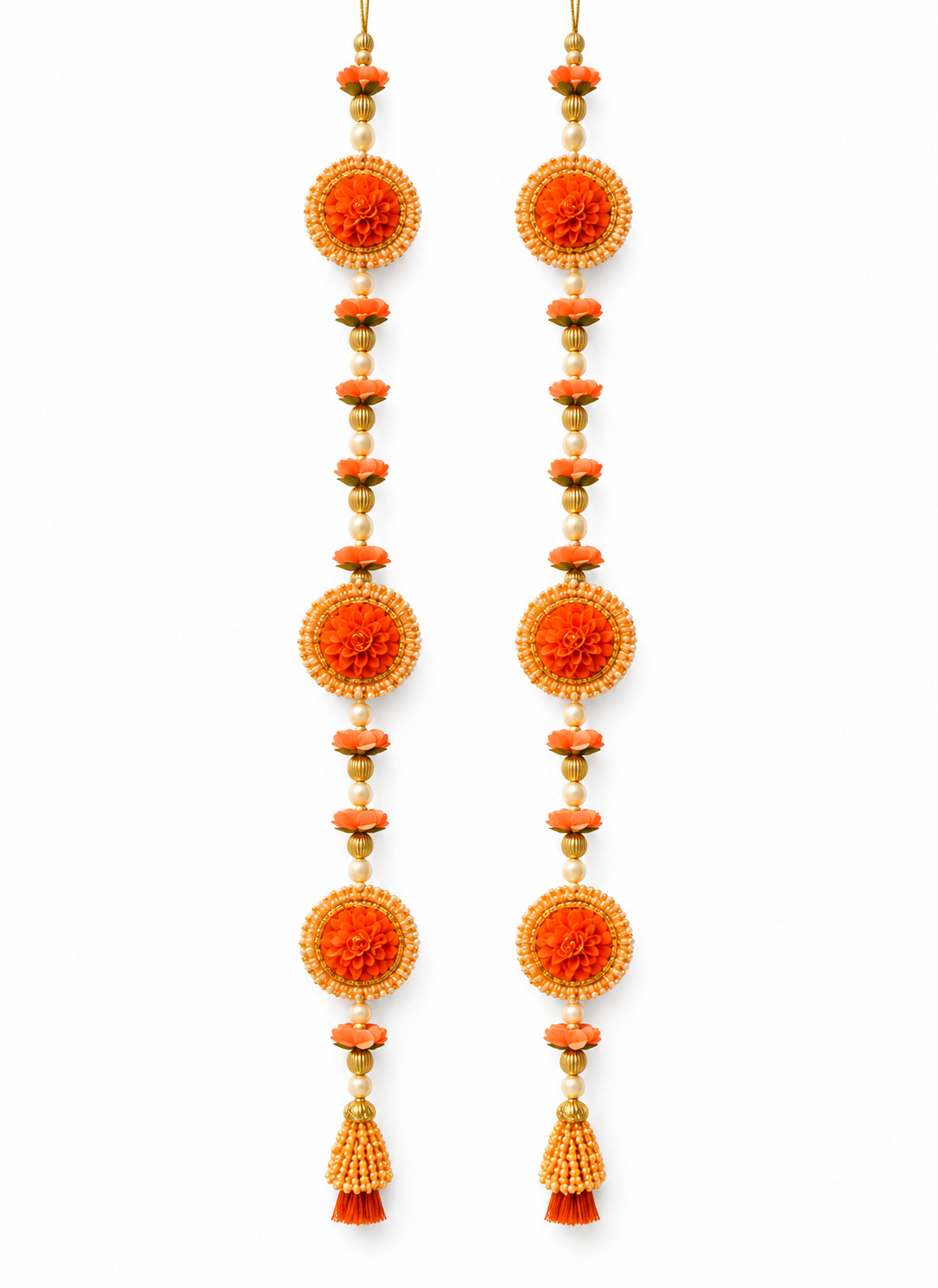 Madhoor Floral Tassel Latkan Orange 3 Feet Set of 2