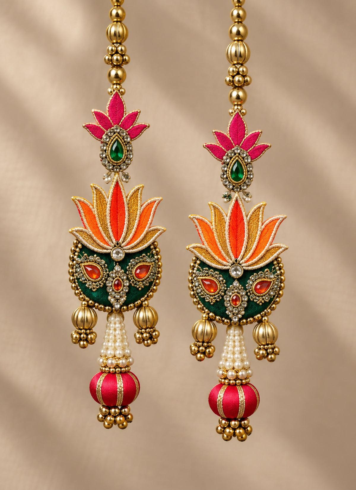 Madhoor Lotus Latkan Pink Orange Green Set of 2