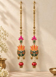 Madhoor Lotus Latkan Pink Orange Green Set of 2