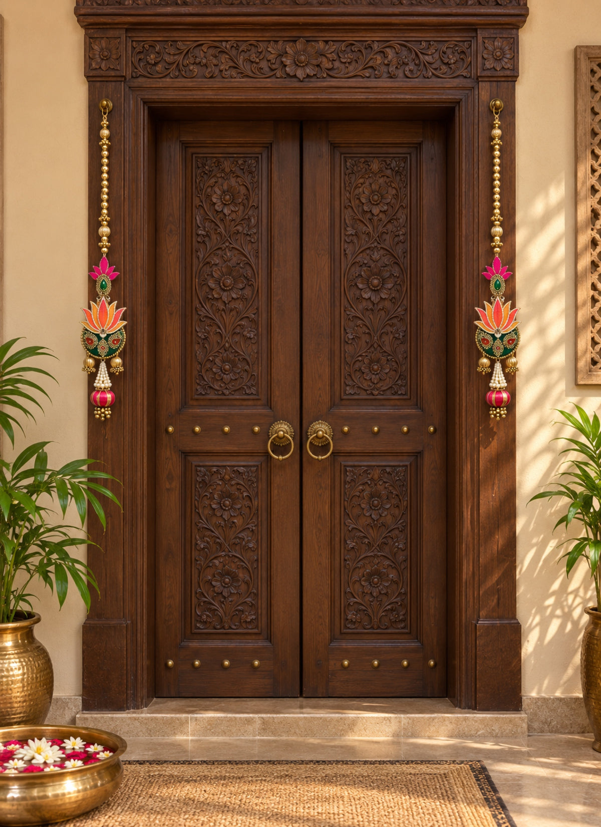 Madhoor Lotus Latkan Pink Orange Green Set of 2