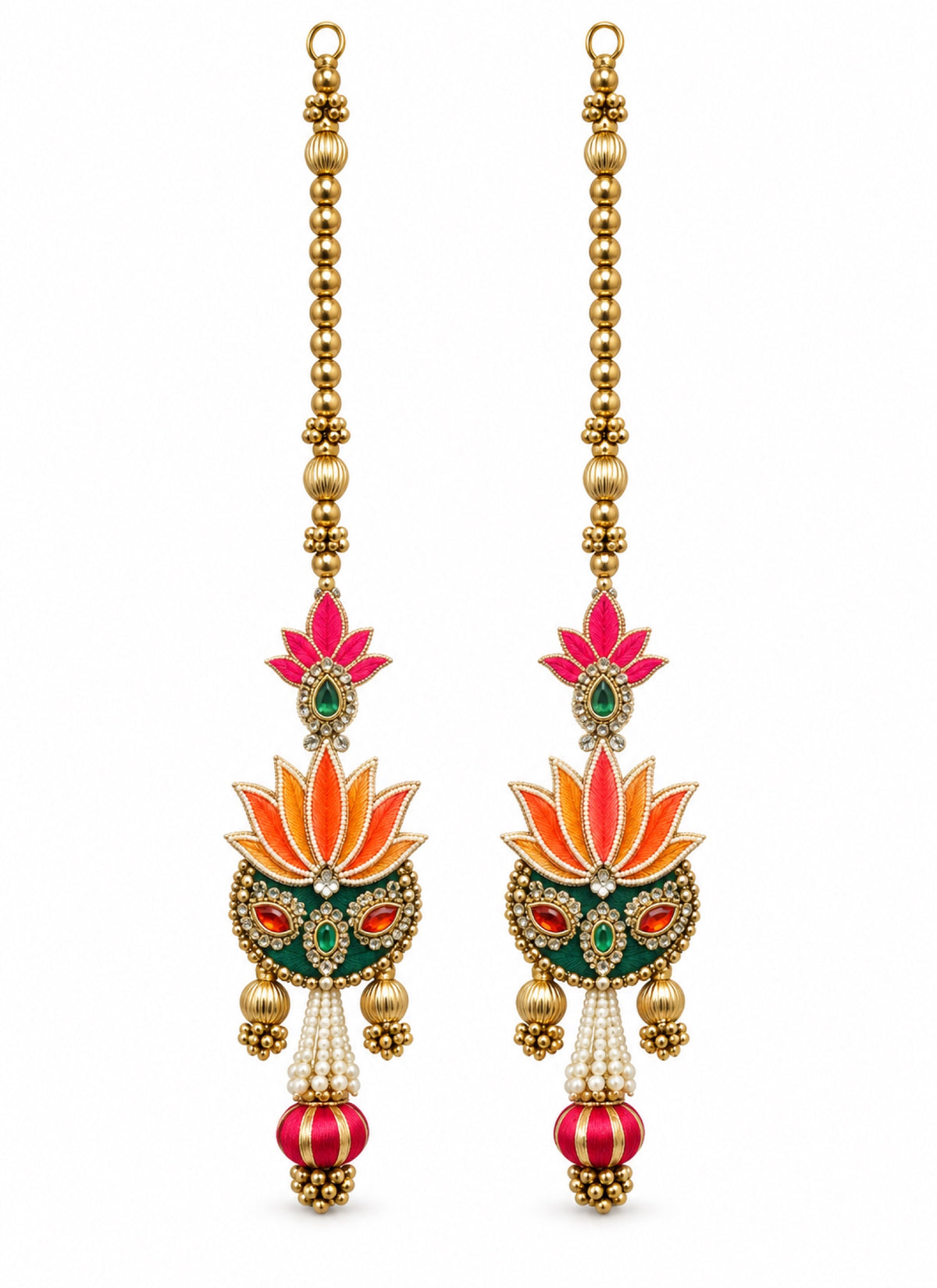 Madhoor Lotus Latkan Pink Orange Green Set of 2