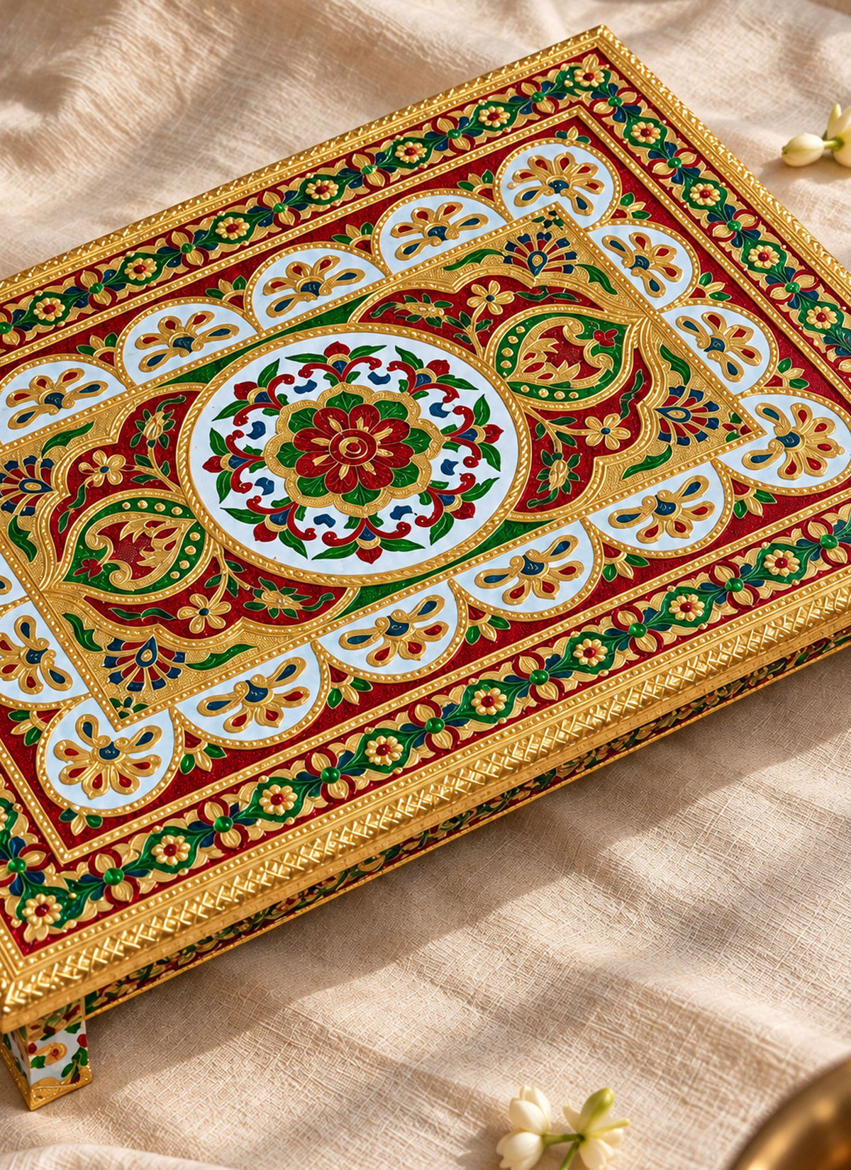 Madhoor Mandala Pooja Chowki Red Green Blue 15 x 21 Inches 1 Piece
