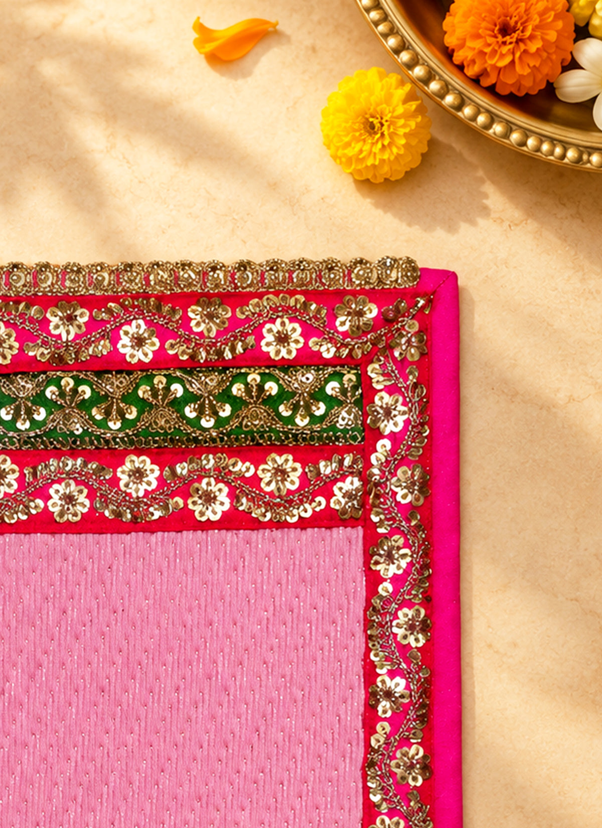 Madhoor Gota Patti Pooja Mat Pink 10 x 10 Inches