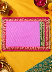 Madhoor Gota Patti Pooja Mat Pink 13 x 18 Inches