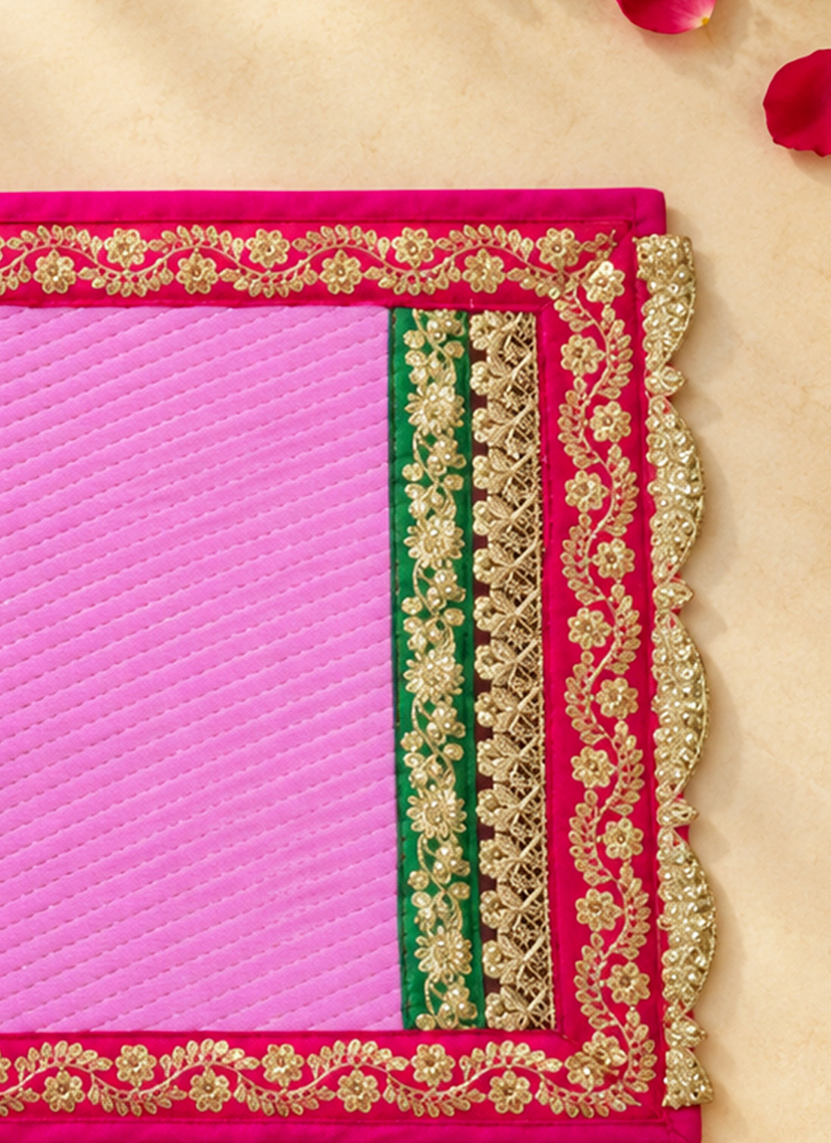 Madhoor Gota Patti Pooja Mat Pink 13 x 18 Inches
