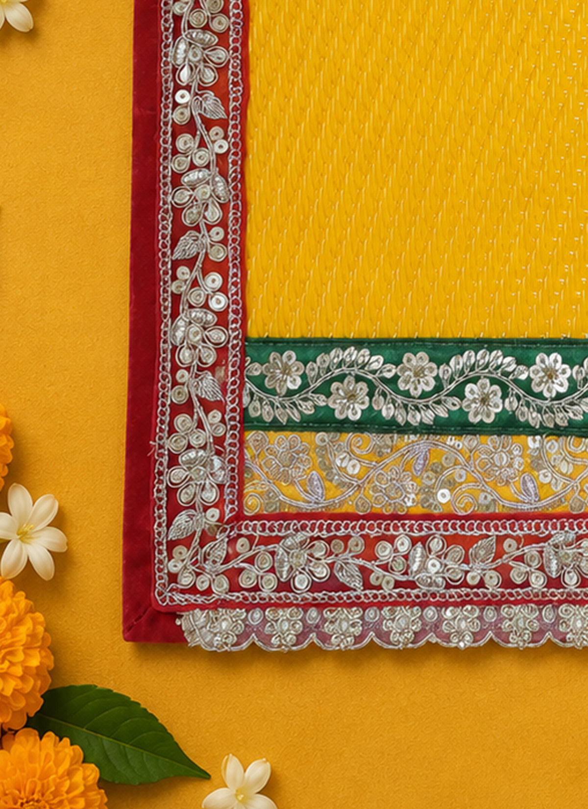 Madhoor Gota Patti Pooja Mat Yellow 13 x 18 Inches