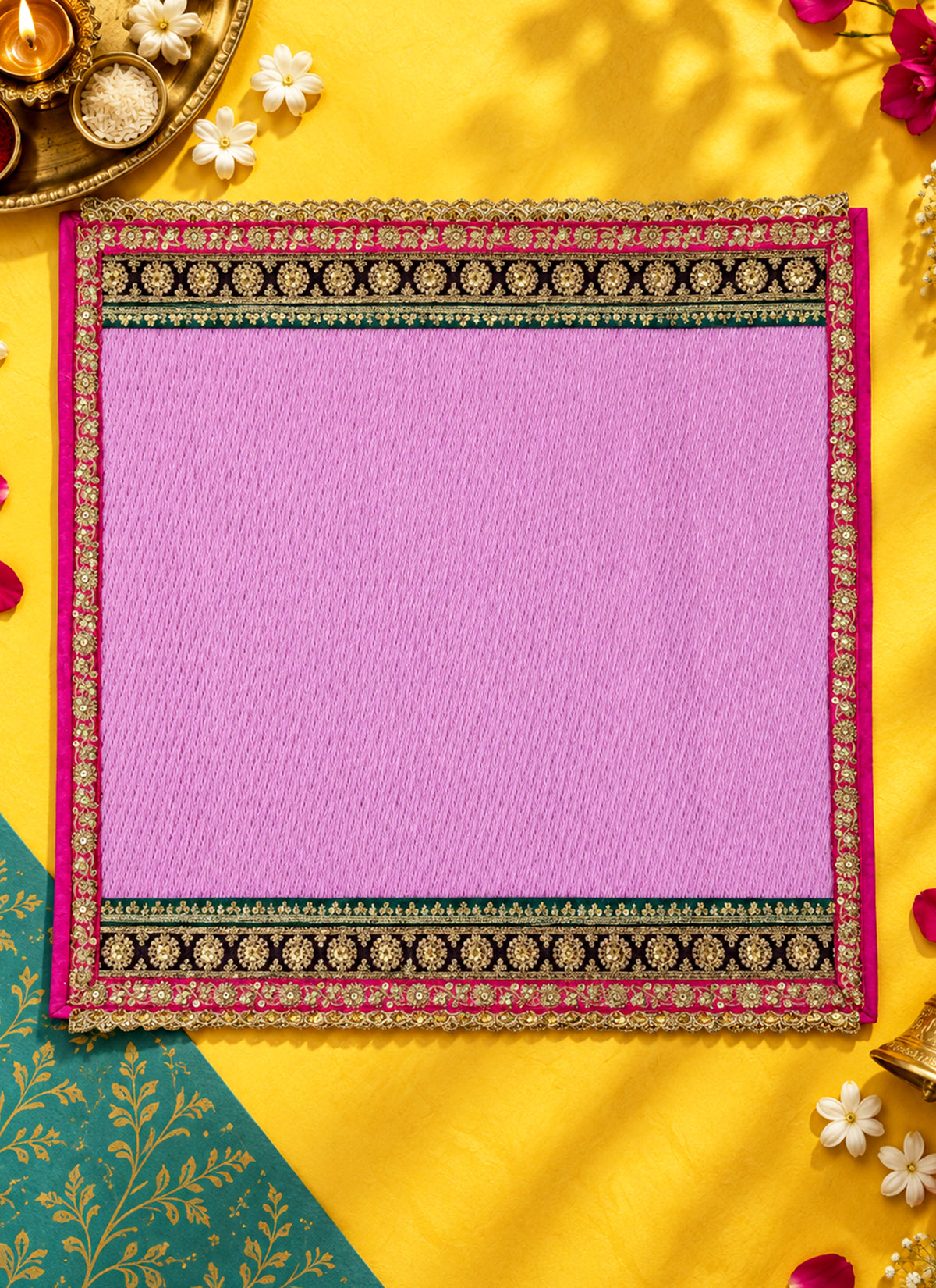 Madhoor Gota Patti Pooja Mat Pink 24 x 24 Inches