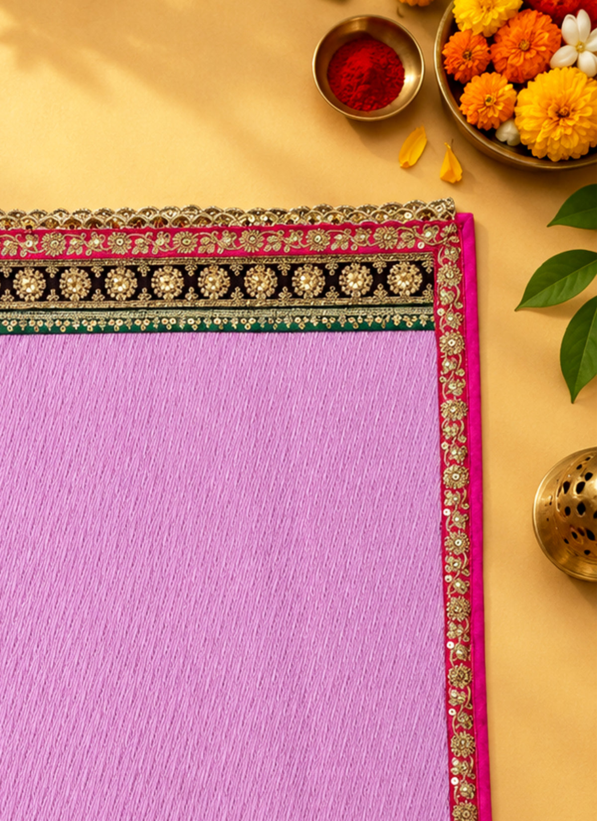 Madhoor Gota Patti Pooja Mat Pink 24 x 24 Inches
