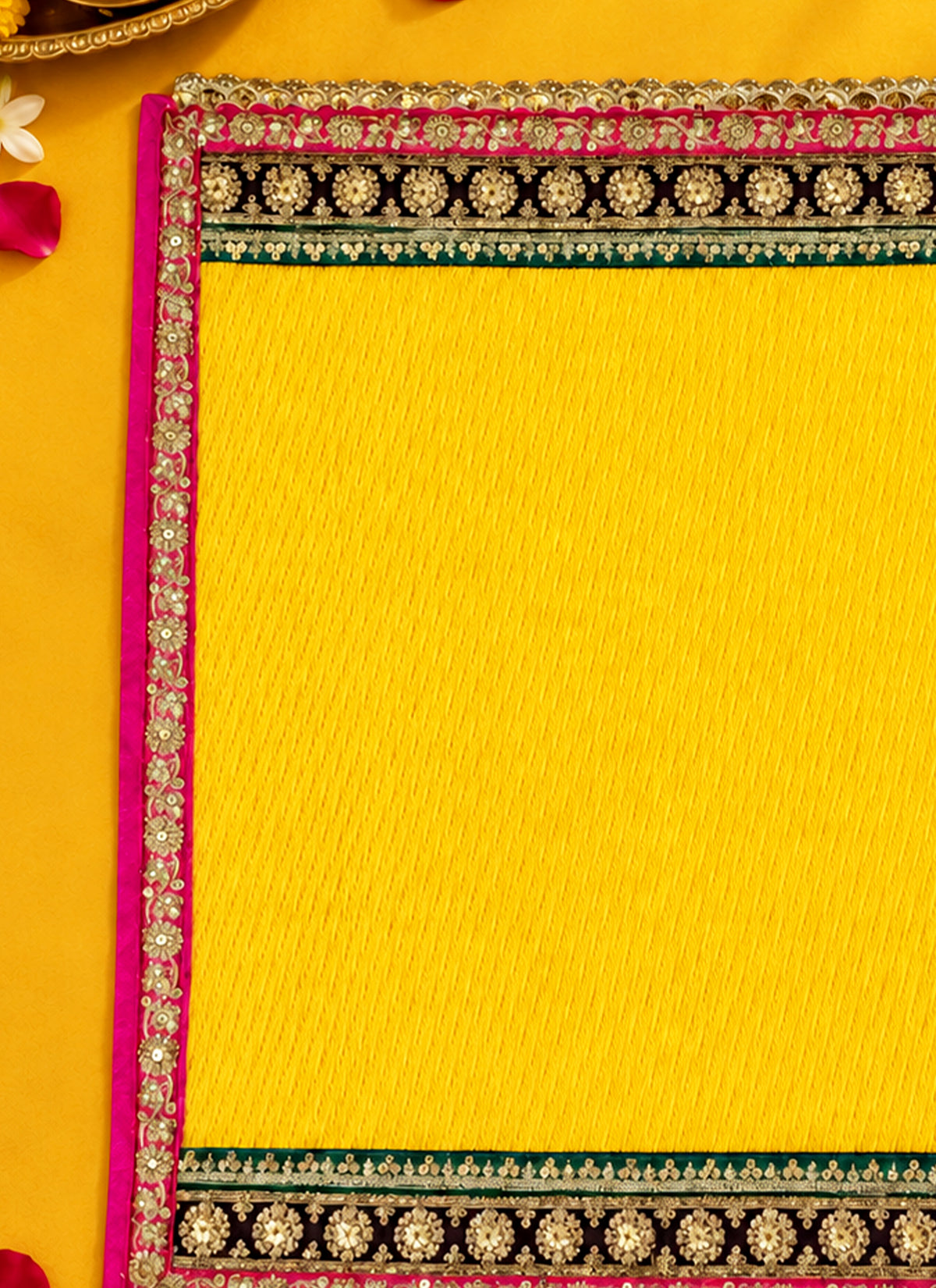 Madhoor Gota Patti Pooja Mat Yellow 24 x 24 Inches