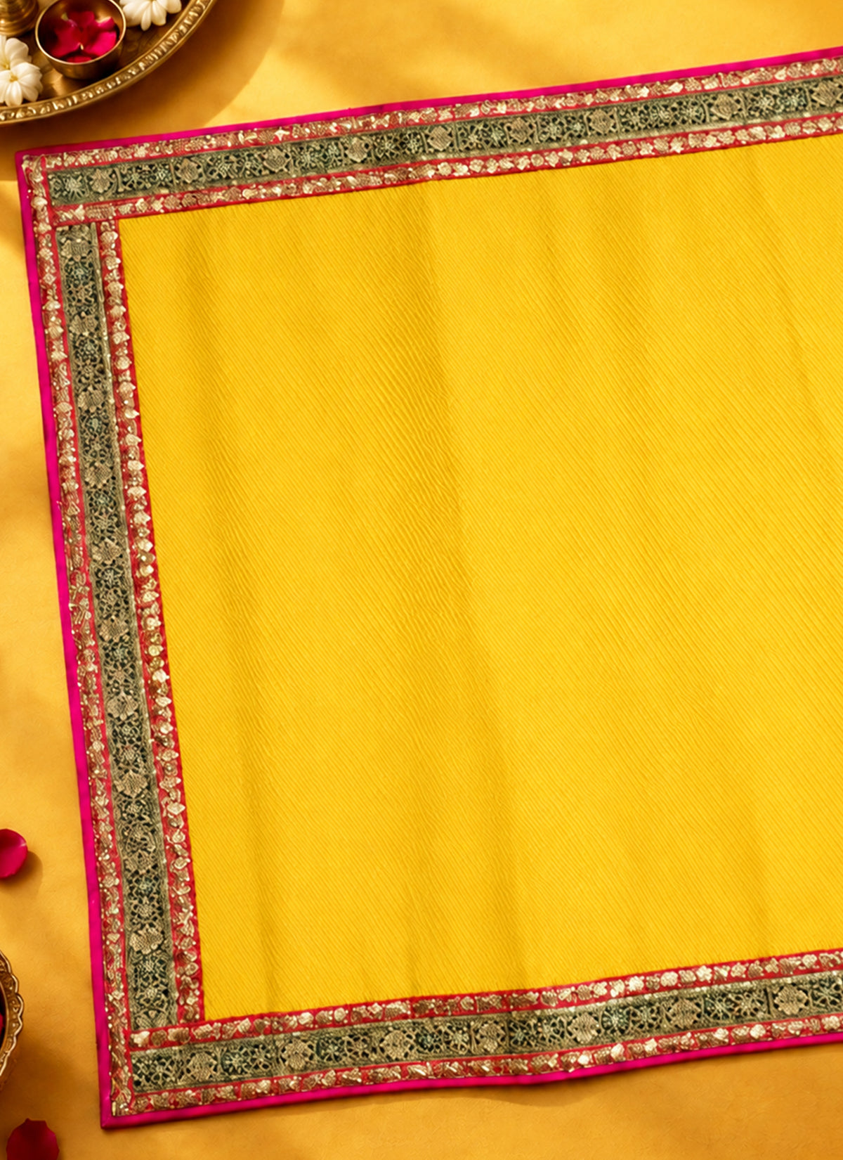 Madhoor Gota Patti Pooja Mat Yellow 48 x 72 Inches