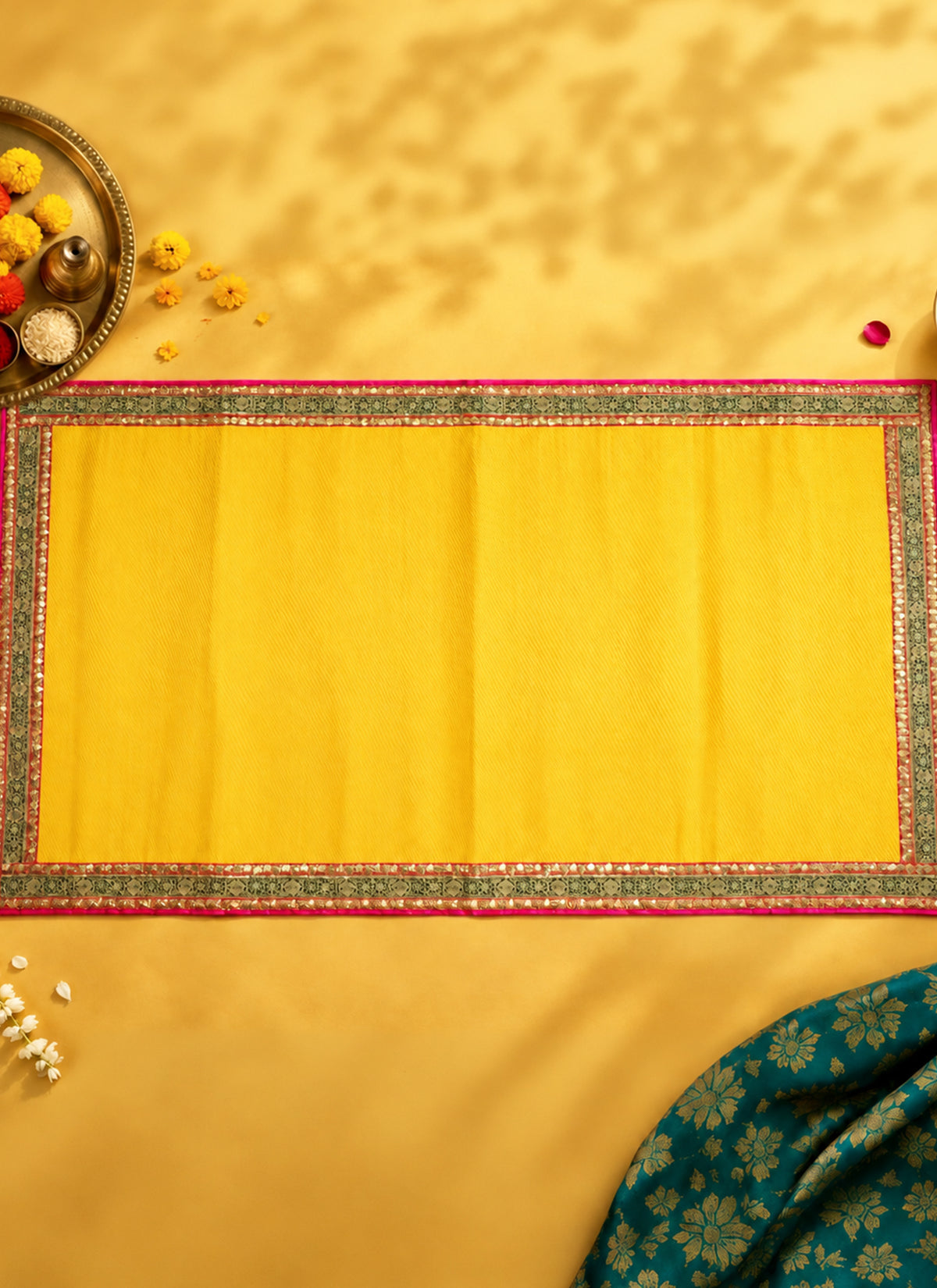Madhoor Gota Patti Pooja Mat Yellow 48 x 72 Inches