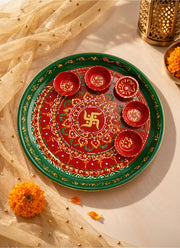 Madhoor Swastik Pooja Thali Red Green Yellow 12 Inches 1 Piece