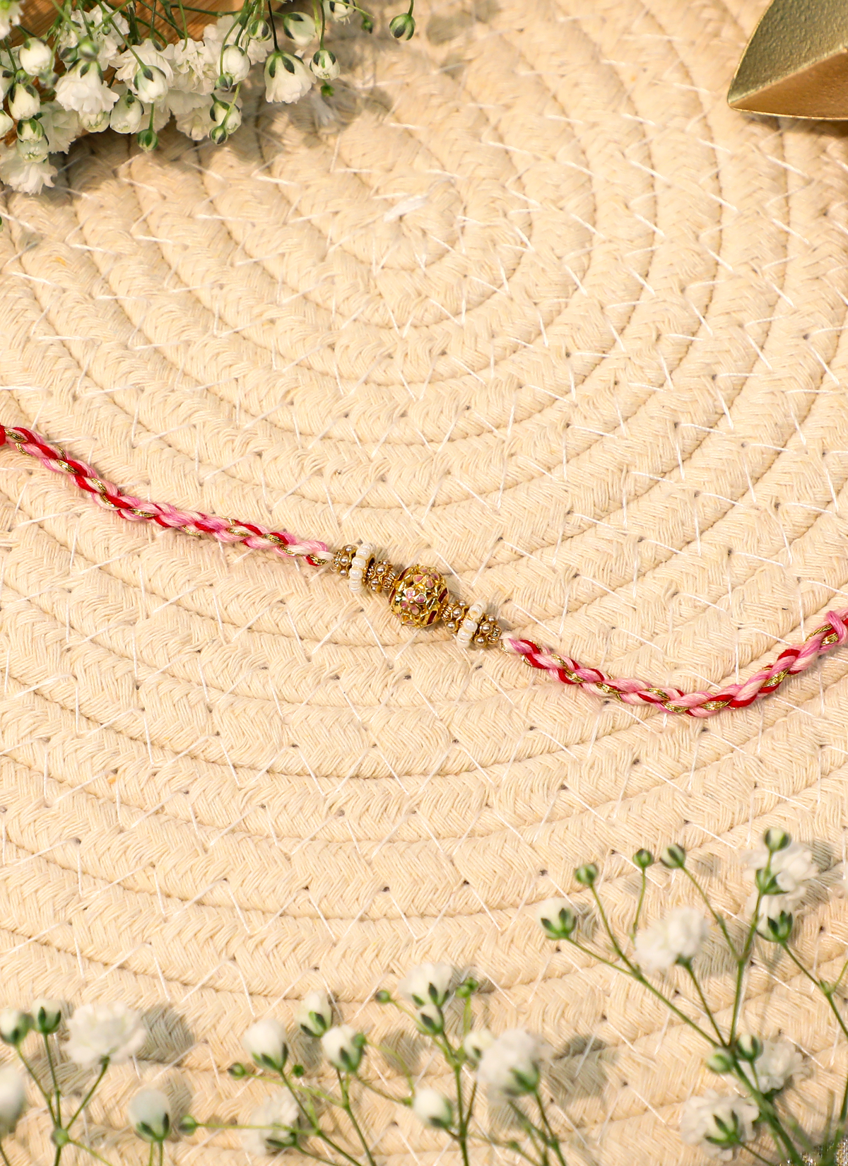Madhoor Meenakari Rakhi Teal Cream Gold-Tone 1 Piece