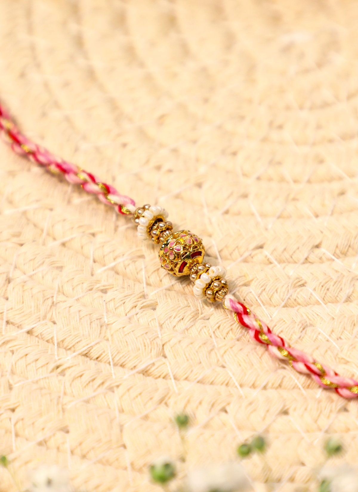 Madhoor Meenakari Rakhi Teal Cream Gold-Tone 1 Piece