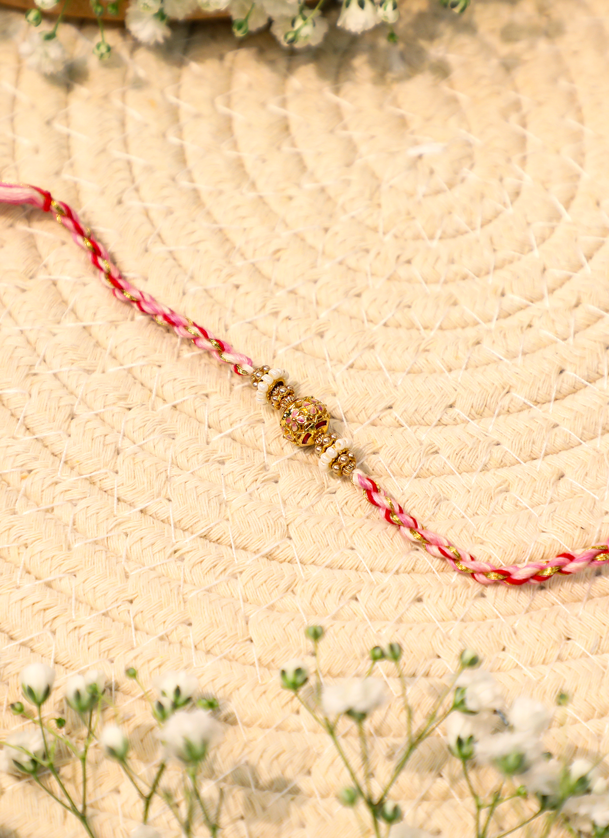 Madhoor Meenakari Rakhi Teal Cream Gold-Tone 1 Piece
