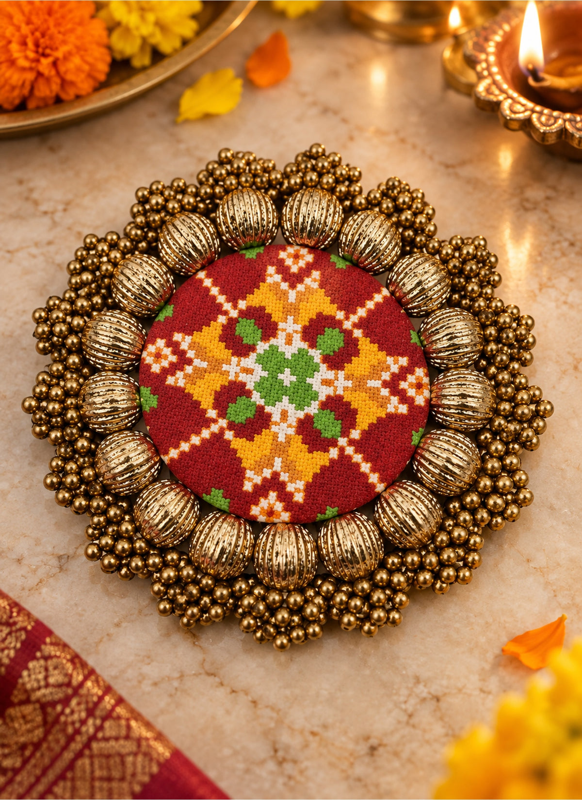 Madhoor Dangler Patola Rangoli Red 7 Inches