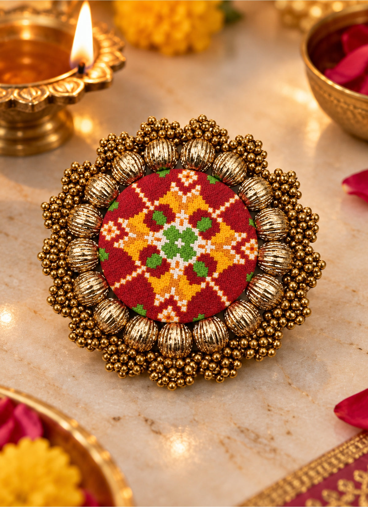 Madhoor Dangler Patola Rangoli Red 7 Inches