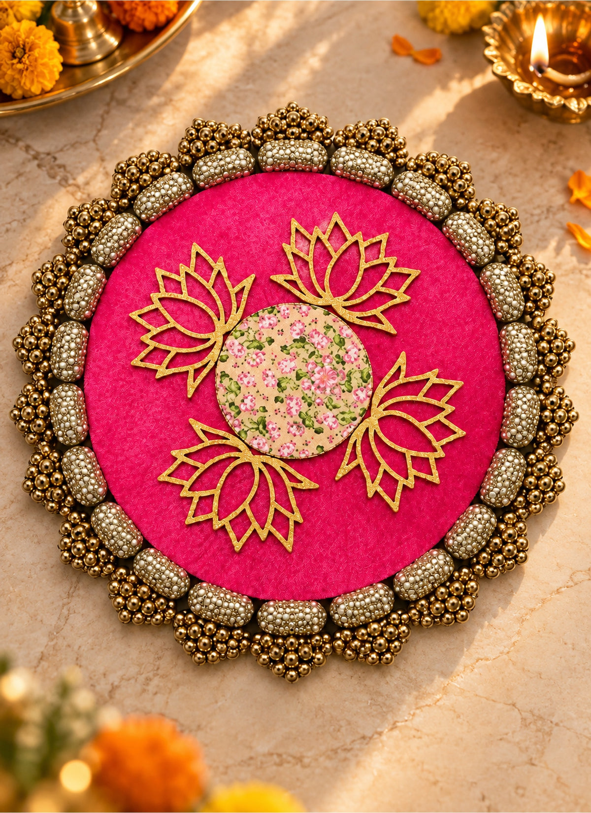 Madhoor Lotus Pichwai Rangoli Pink 11 Inches
