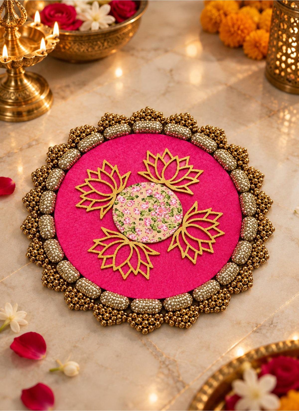 Madhoor Lotus Pichwai Rangoli Pink 11 Inches
