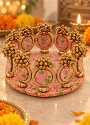 Madhoor Platter Dangler Pichwai Idol Singhasan Pink Beige 7 Inches