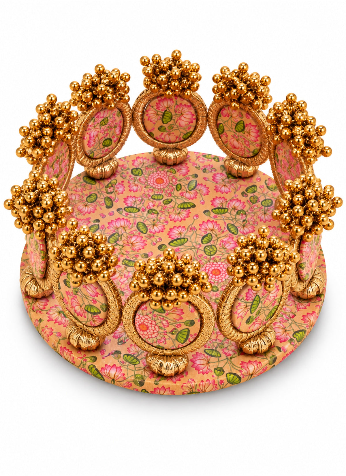 Madhoor Platter Dangler Pichwai Idol Singhasan Pink Beige 7 Inches