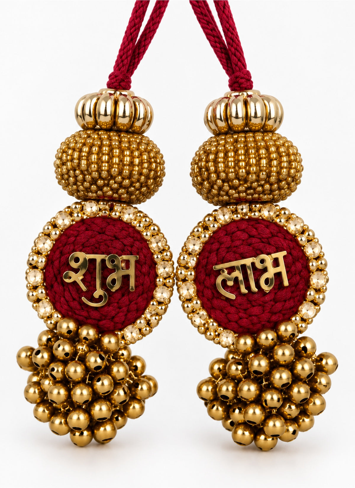 Madhoor Tassel Shubh Labh Hanging Maroon 3.5 Inches Set of 2