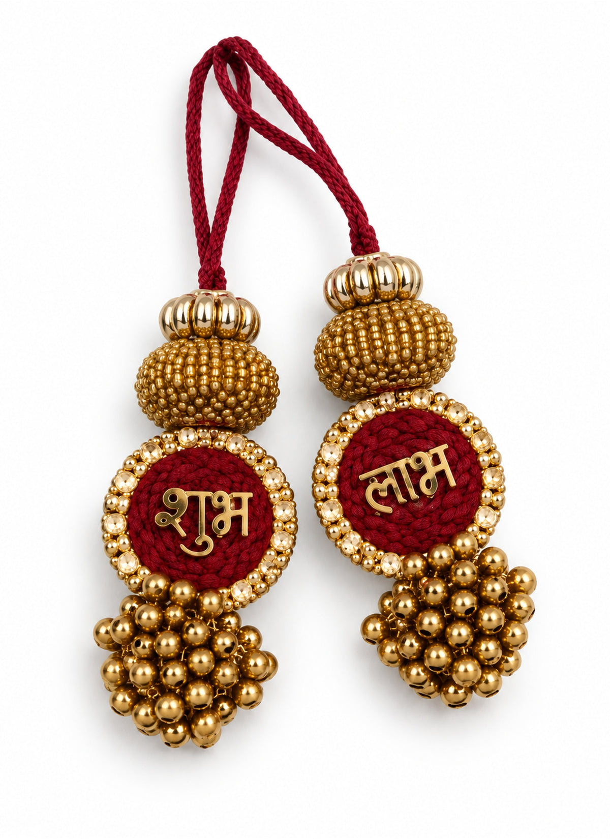 Madhoor Tassel Shubh Labh Hanging Maroon 3.5 Inches Set of 2