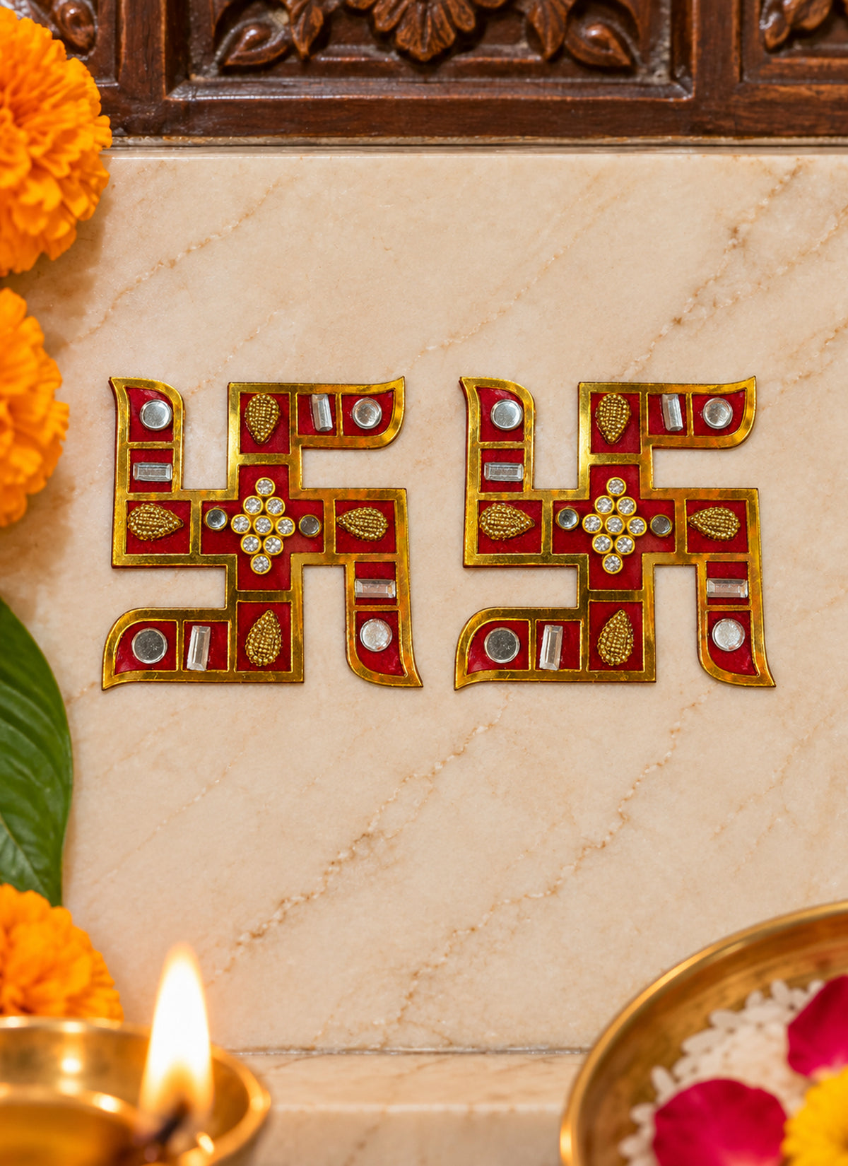 Madhoor Swastik Sticker Red 2 Inches 1 Pair
