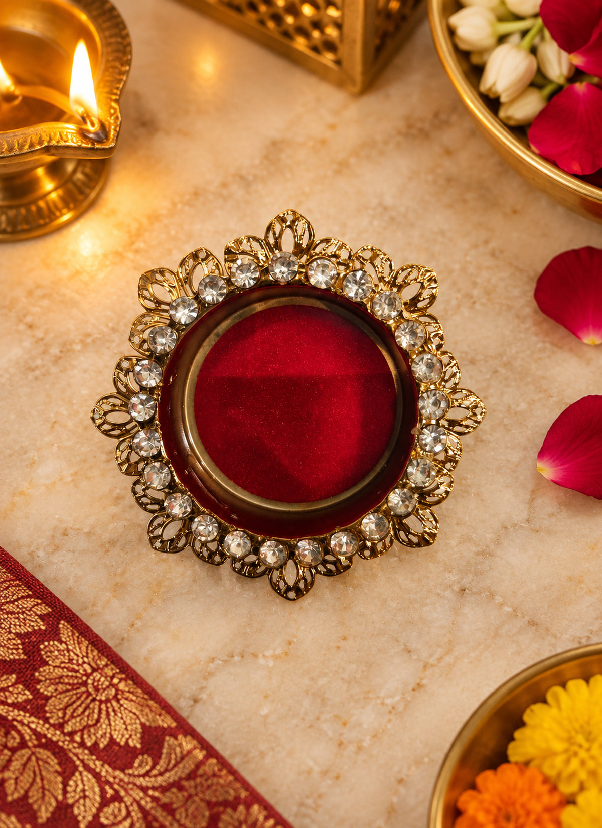 Madhoor Velvet Tealight Holder Gold-Tone 1 Piece