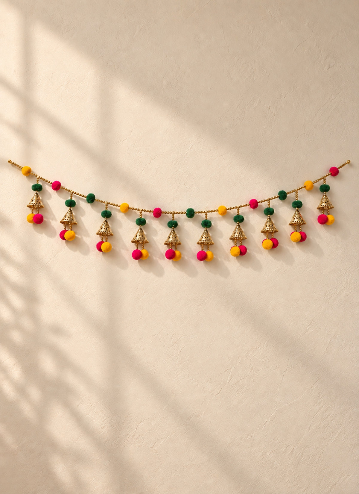 Madhoor Pompom Bell Toran Pink Yellow Green 1 Piece