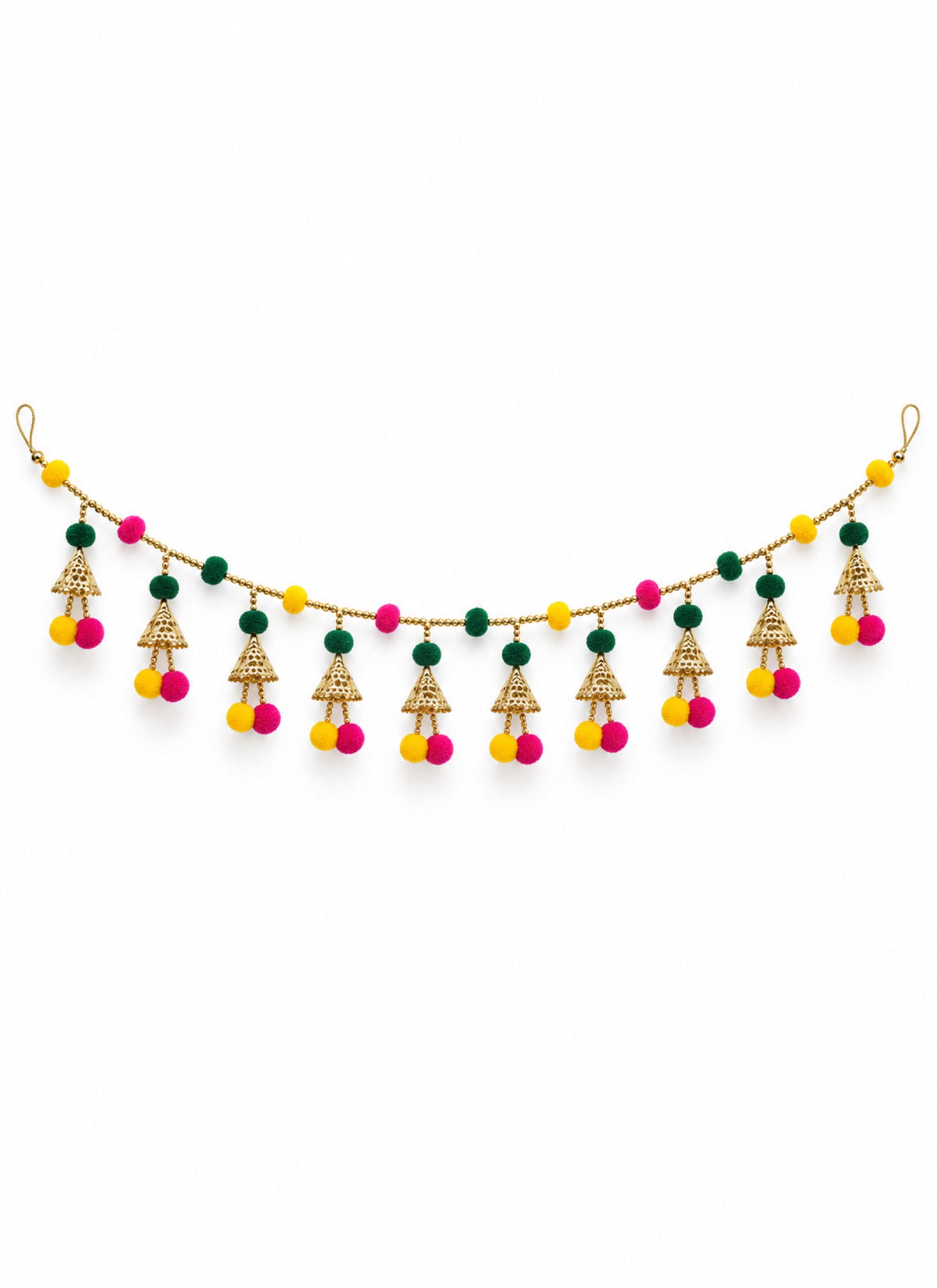 Madhoor Pompom Bell Toran Pink Yellow Green 1 Piece
