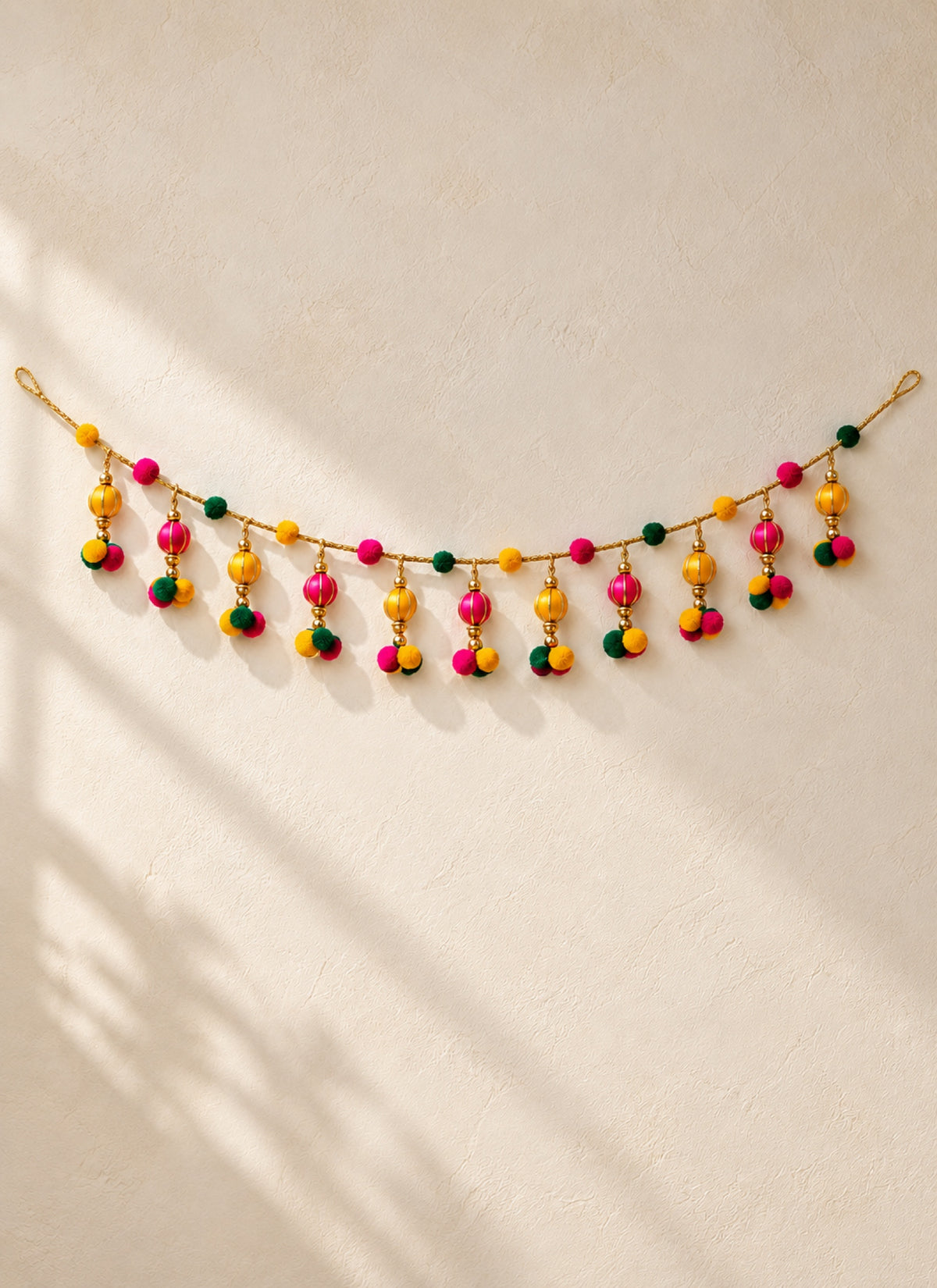 Madhoor Pompom Toran Pink Yellow Green 1 Piece